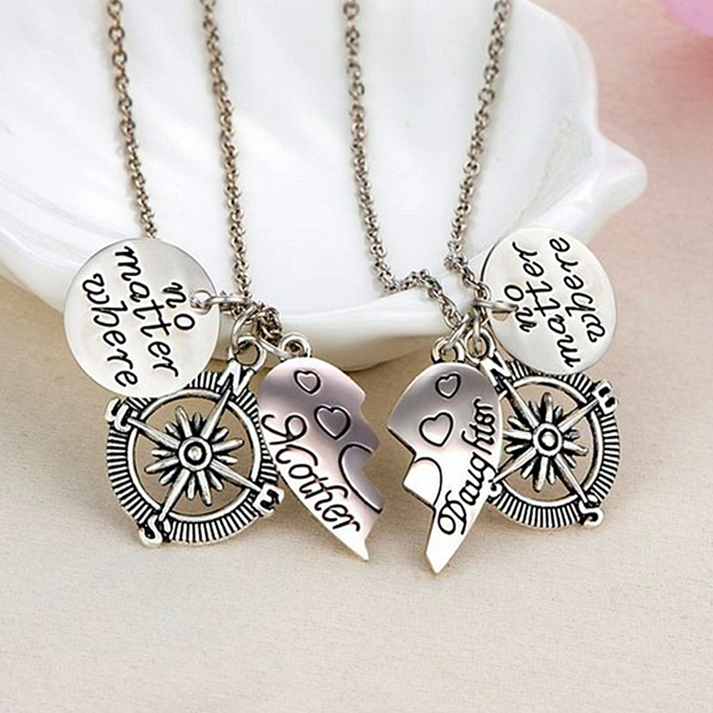 2 Pcs Mother&Daughter Heart Pendant Necklace with Silver Chain Mother's Day Gift