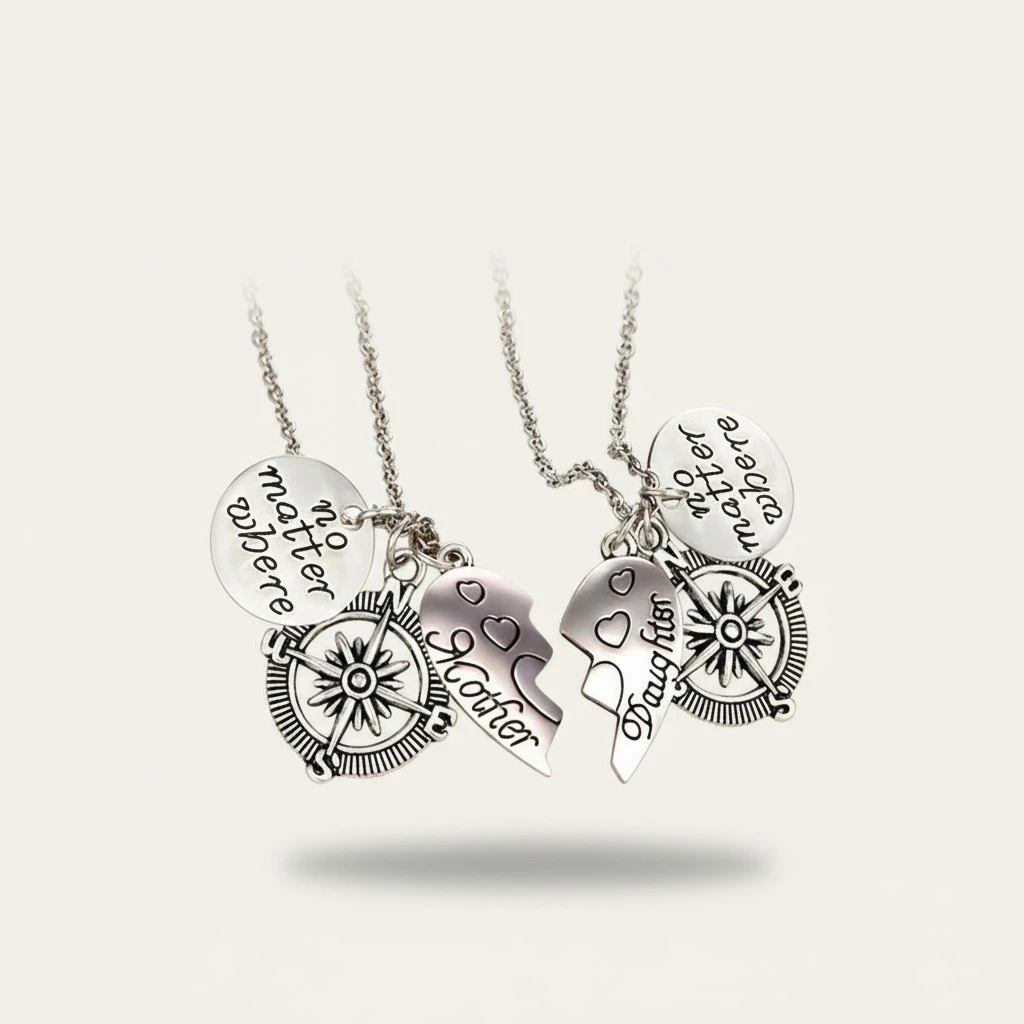2 Pcs Mother&Daughter Heart Pendant Necklace with Silver Chain Mother's Day Gift