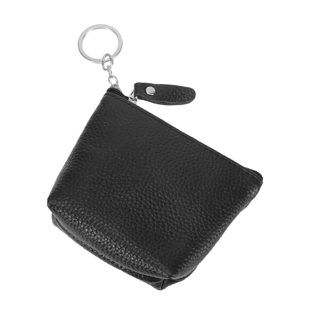 Women Coin Purse Mini Bag Pouch Cowhide Leather Case Coin Purse Zippered Travel Bag Storage Bag (Black)