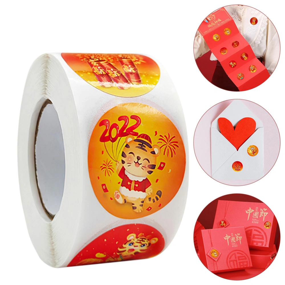 1 Roll New Year Theme Sticker Cartoon Tiger Sticker Gift Wrapping Label Sticker