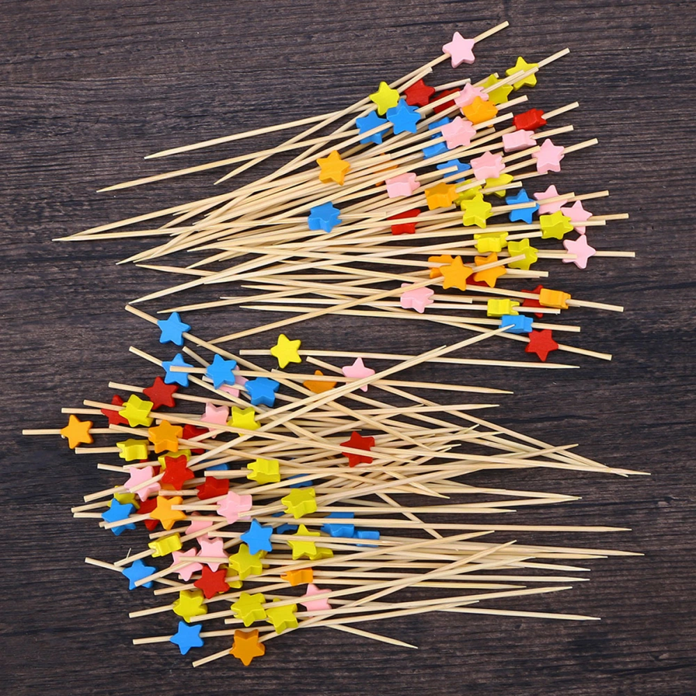 100 Pcs 12 cm Cocktail Picks Creative Handmade Pentagram Shape Appetizer Picks Fruit Picks Party Supplies (Mixed)