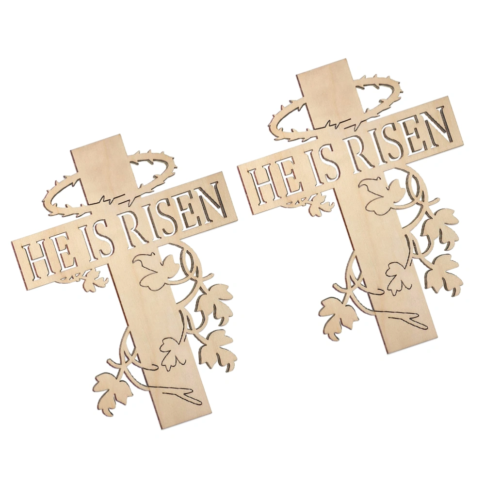 2pcs Wooden Cross Ornament Religious Cross Adornment Easter DIY Adornments