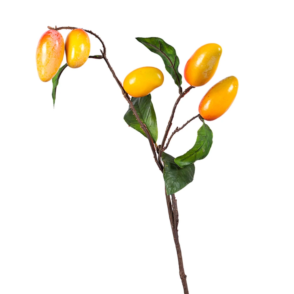 1pc Imitation Mango Branches with Leaves Short Branch Mango Fruit Ornament Flower Arrangement Decoration Photo Props (Tangerine)