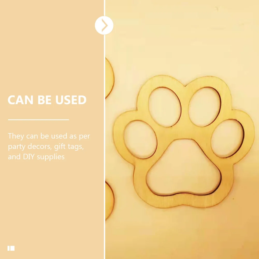 30Pcs Unfinished Wood Dog Paw Cutouts Decorative Wooden DIY Pieces for Pet Party