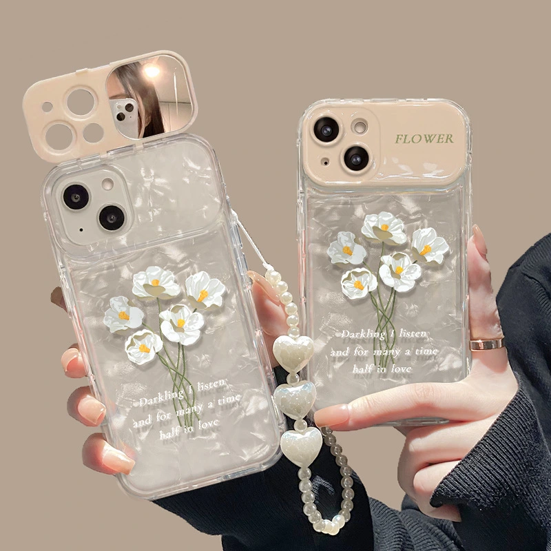 Flip Mirror Niche Flower Gradient Sequin Phone Case