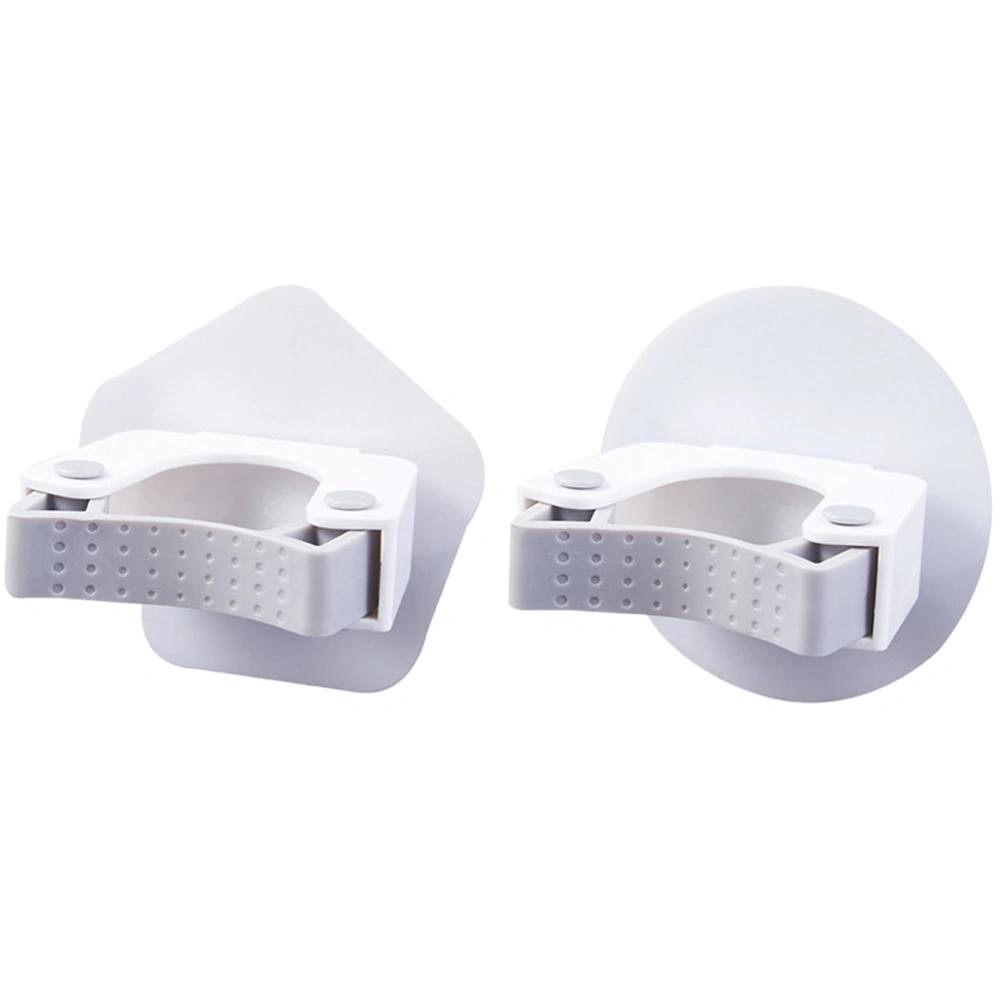 2Pcs Punch-Free Mop Hanging Rack Wall-Mounted Broom Rack Anti-Slip Hanging Clips White (Round + Prismatic)