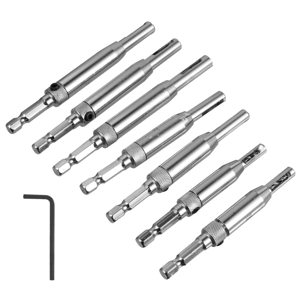 7pcs Hole Opening Tool Hinge Drill Bit Pilot Hole Drill Bit with 1pc Wrench