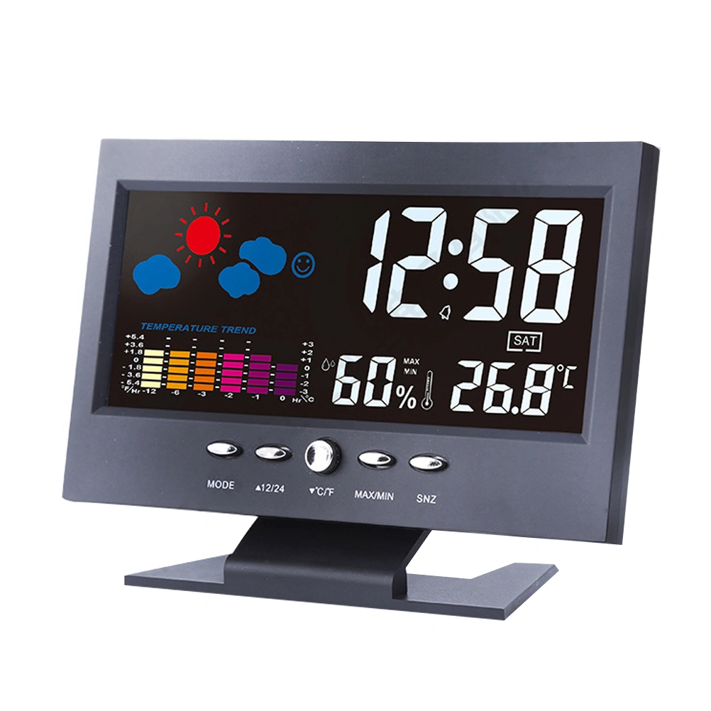 Desktop LED Weather Forecast Clock Home Digital Display Calendar Alarm Clock Multi-function Large Screen Clock (Black, with USB Cable)