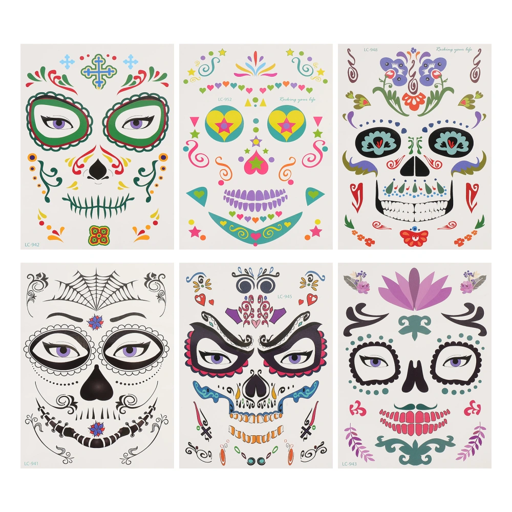 6 Sheets Halloween Face Temporary Tattoos Waterproof Makeup Tattoos Stickers