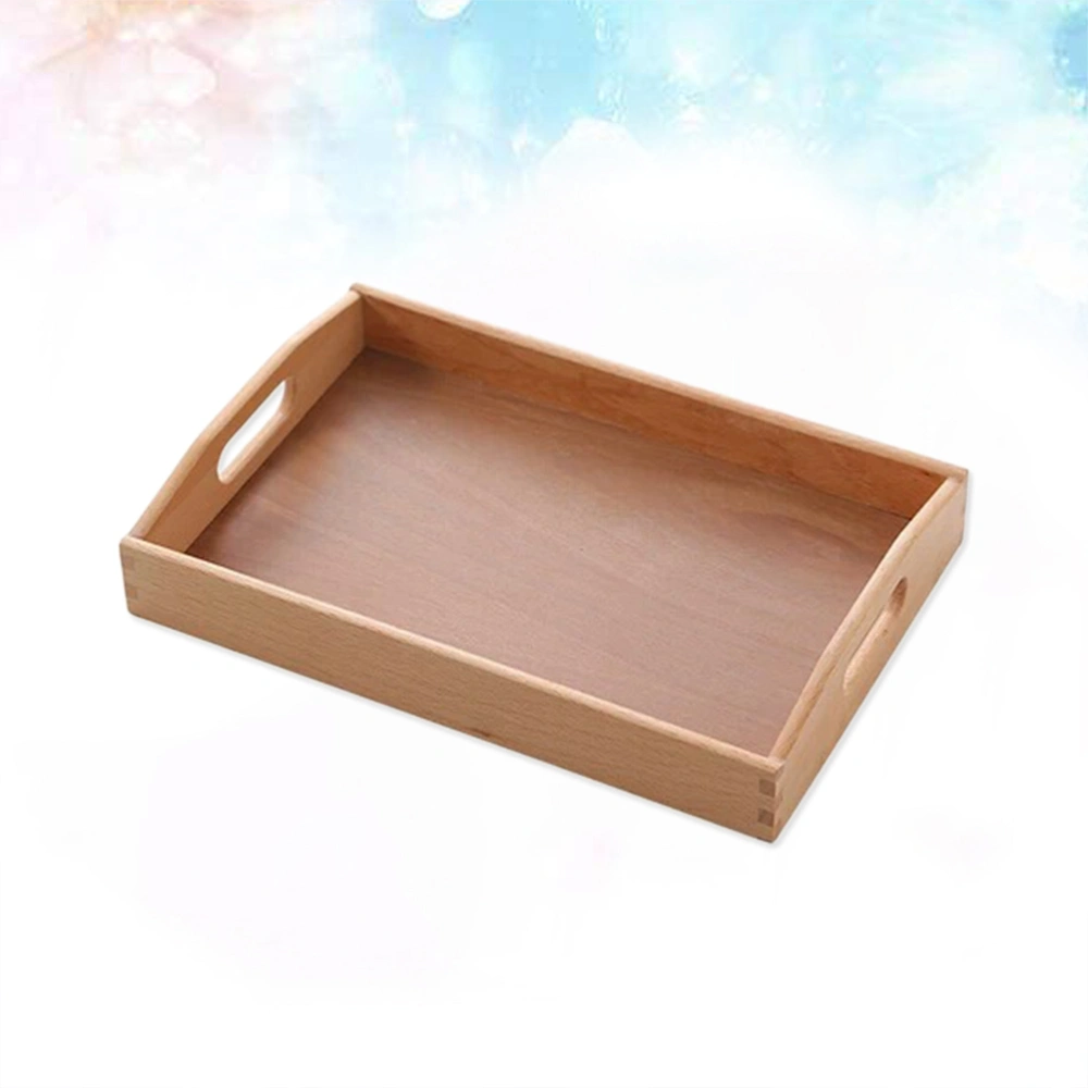 Rectangular Beech Wood Natural Handmade Square Tea Serving Tray Bread Roll Food Fruit Flat Handle Pallet Draining Wooden Plate(20*15*5cm)