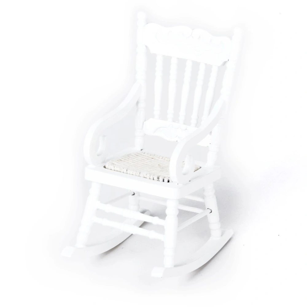 1/12 Miniature Wooden Rocking Chair Model (White)