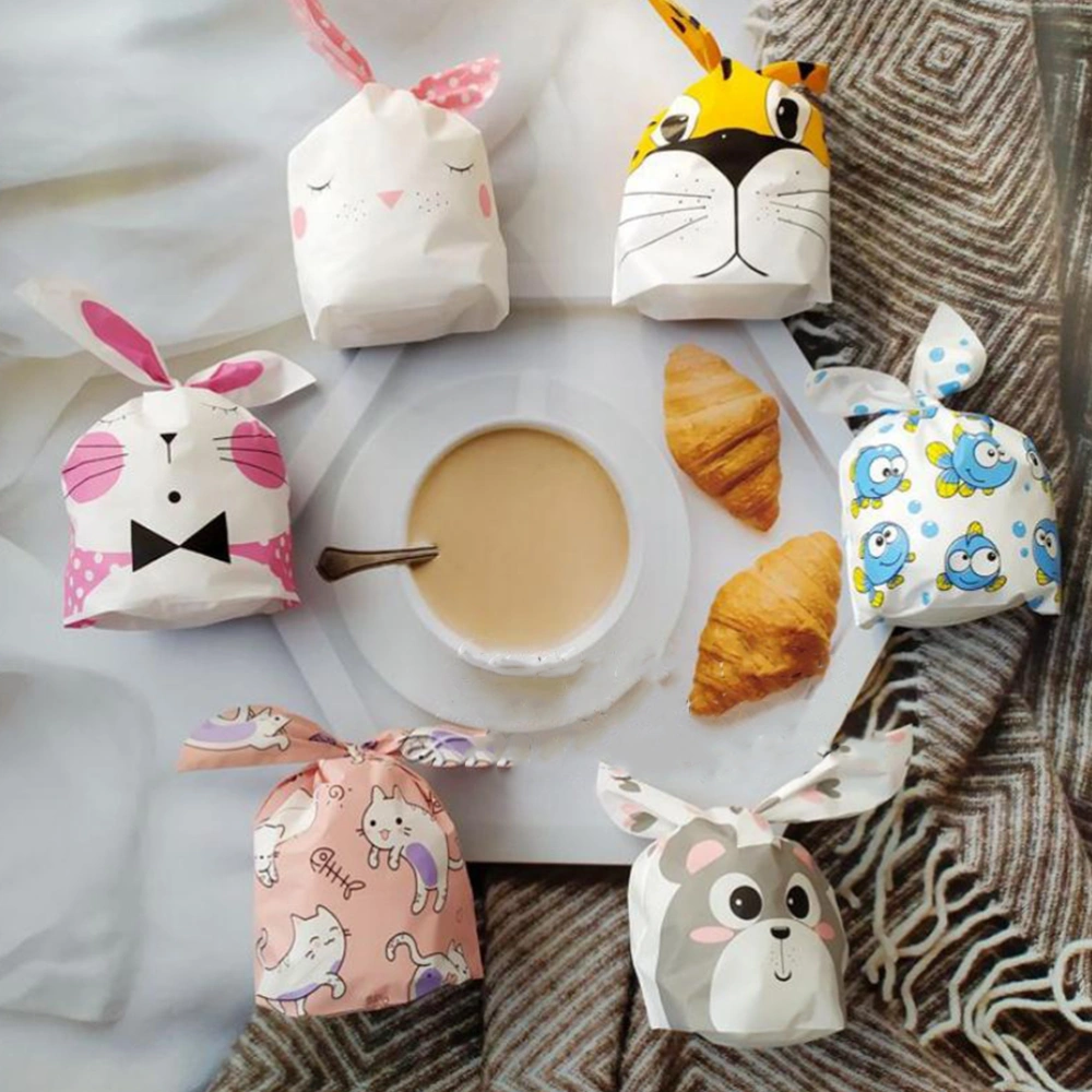 100Pcs Stereoscopic Rabbit Ear Packing Bags Fashion Gift Bags Baking Cookies Bags Party Favors (Cute Tiger)