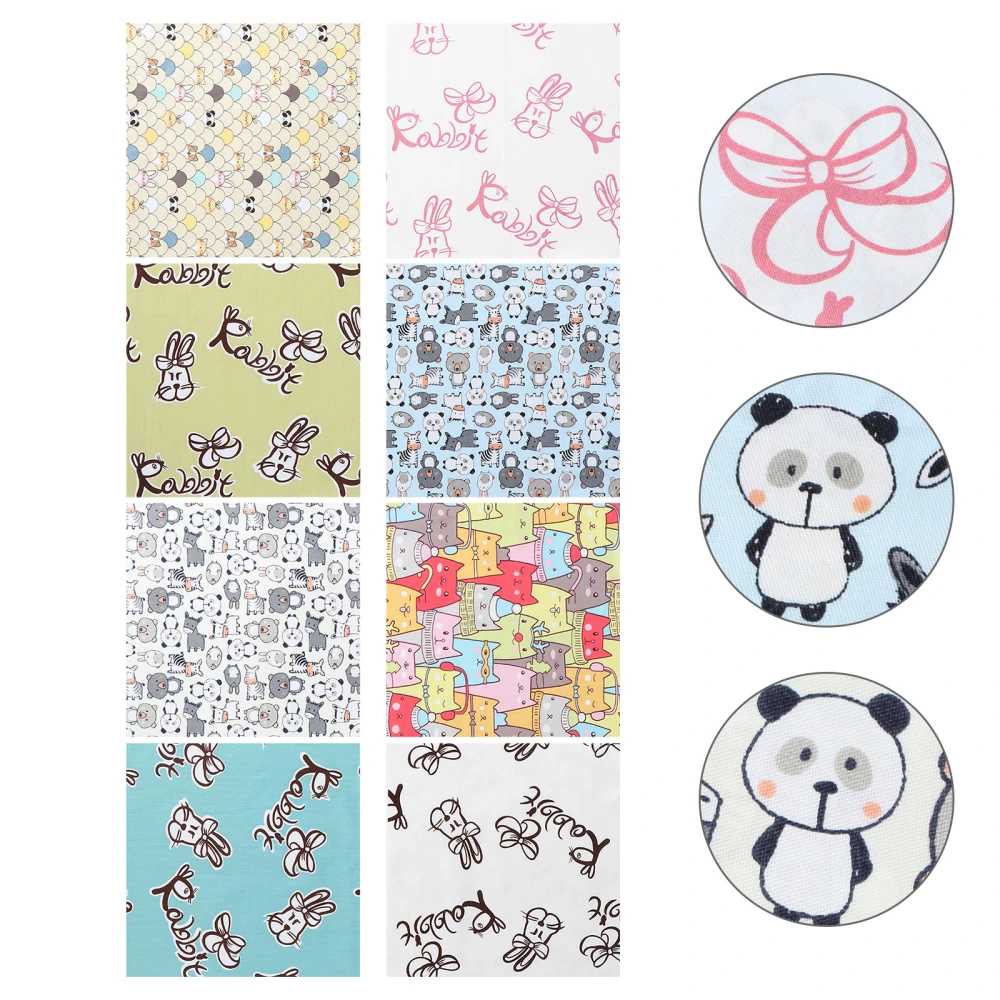 8Pcs Cartoon Animals Fabric Sheet Patchwork Cloth Printing Fabric Cloth Material