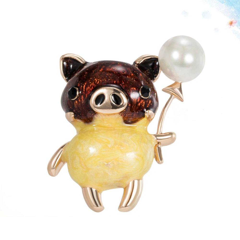 Alloy Pearl Drop Oil Animal Brooch Cartoon Character Yellow Pig Design Corsage