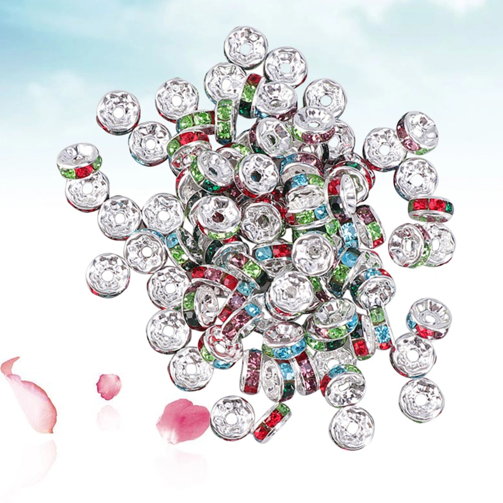 80pcs Rhinestone Spacer Beads DIY Assorted Colors Spacer Bead Jewelry Accessories for Bracelet Necklace Craft (Mixed Color, 8mm)