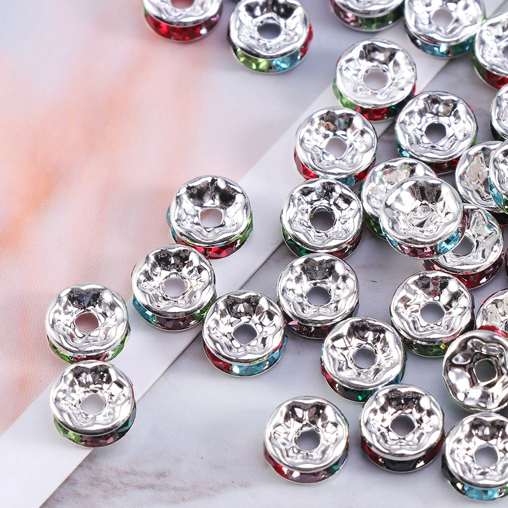 80pcs Rhinestone Spacer Beads DIY Assorted Colors Spacer Bead Jewelry Accessories for Bracelet Necklace Craft (Mixed Color, 8mm)