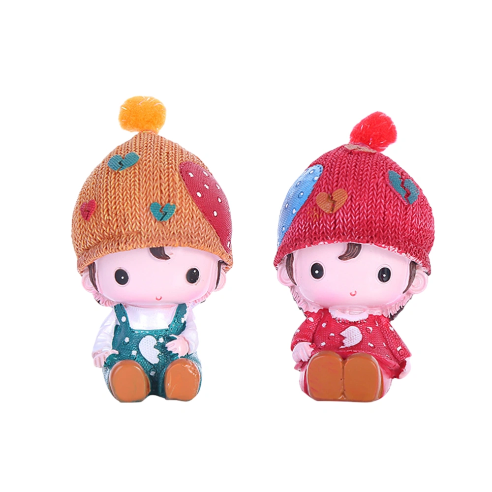 1 Pair Doll Figurines Resin Craft Adorable Home Office Car Decoration Ornament