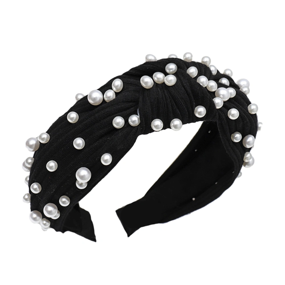 1PC Knit Headband Manmade Pearl Inlay Hair Hair Band for Women Girl Lady (Black)