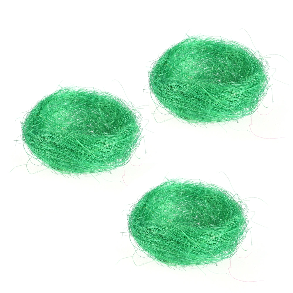 3Pcs Artificial Nest Easter Mini Colored Thread Bird Nests for Candies Eggs (Grass Green)