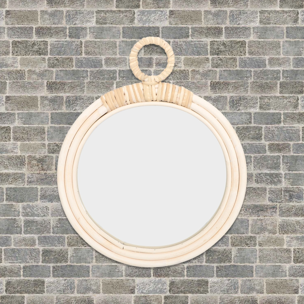 Nordic Style Mirror Household Hanging Mirror Decorative Wicker Makeup Mirror