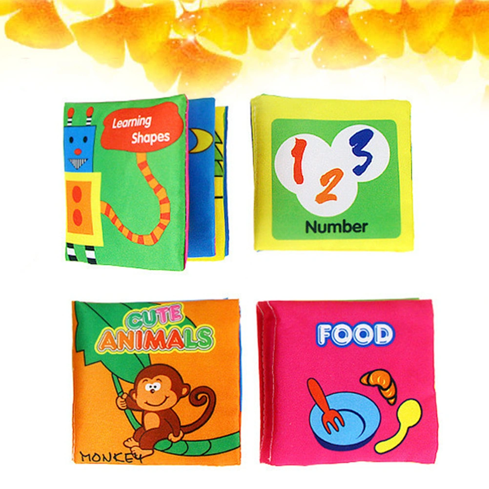 4 Pcs Early Educational Toy Cloth Book for Babies My First Fabric Book Touch Washable Activity Cloth Books Perfect for Toddlers Preschool Boys and Girls (Shapes Number Food Animals)