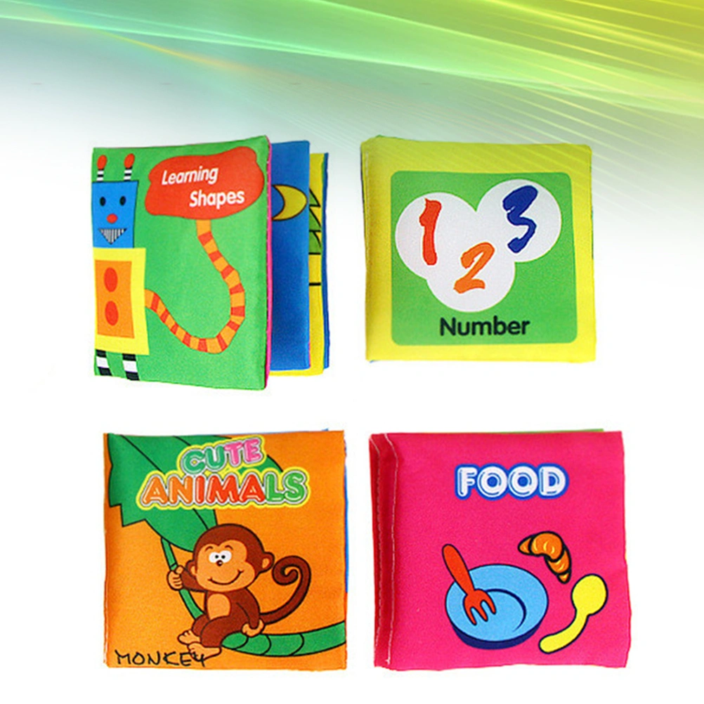 4 Pcs Early Educational Toy Cloth Book for Babies My First Fabric Book Touch Washable Activity Cloth Books Perfect for Toddlers Preschool Boys and Girls (Shapes Number Food Animals)