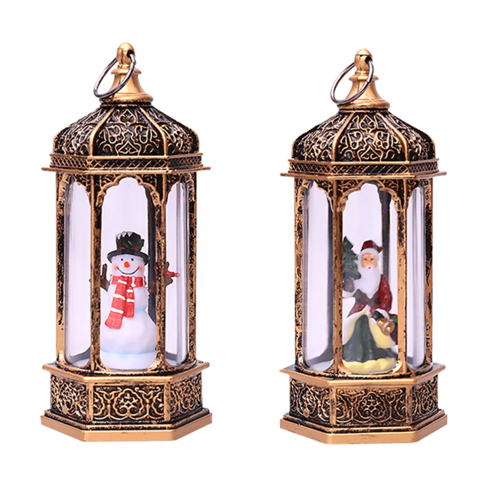 2Pcs Christmas LED Light Xmas Elements Wind Lantern Hexagonal Desktop Decor Lamp