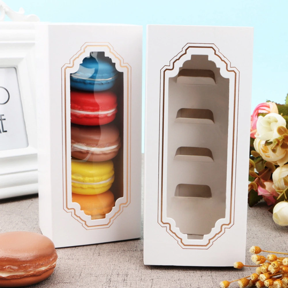 20pcs 5-Cavity Macarons Box with Clear Window Paper Dessert Containers Muffin Carriers for Home Dessert Shop