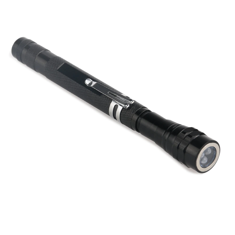 3-LED Torch Telescopic Zoomable Flex Magnetic Lamp Flashlight (Black)