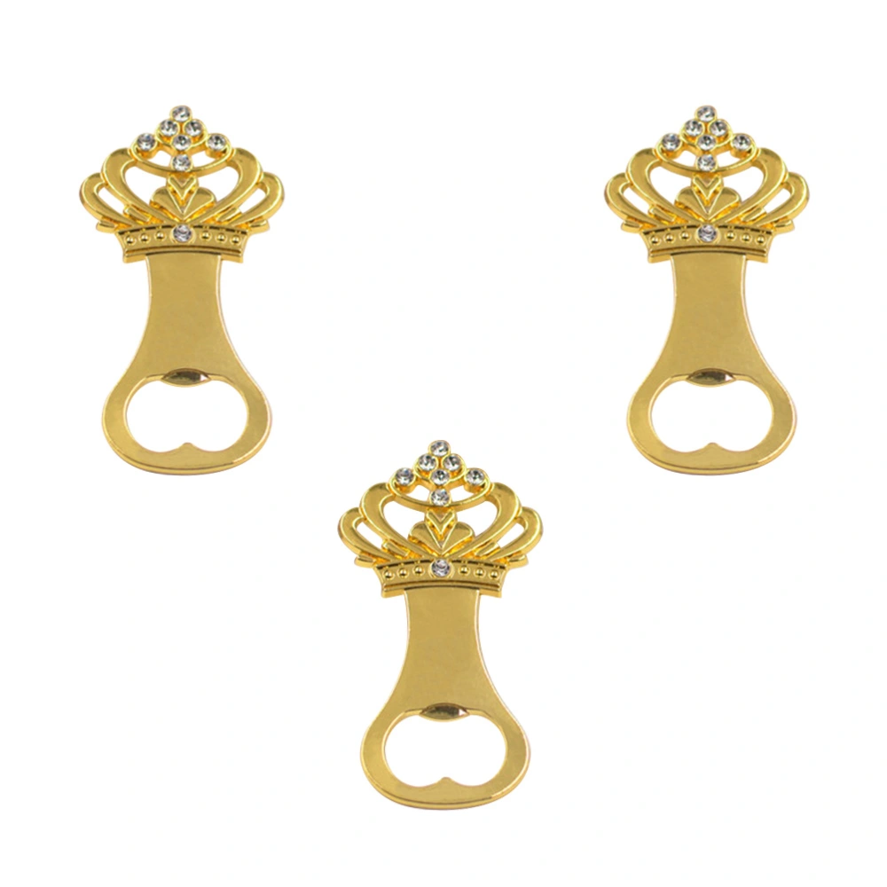 3pcs Alloy Crown Shaped Beer Bottle Opener Wedding Party Favors Gift Decoration (Golden)