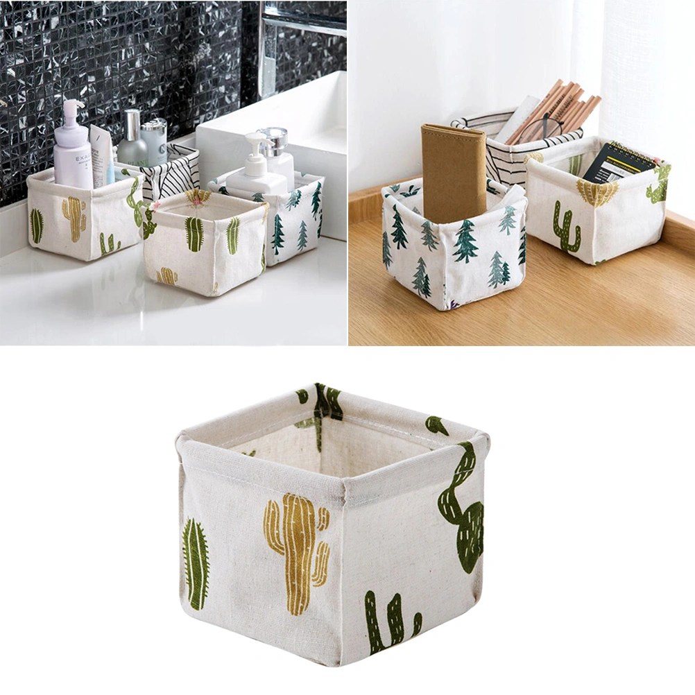 Cotton and Linen Desktop Storage Basket Fresh Stationery Storage Organizer Storage Bag Storage Bin (Cactus)