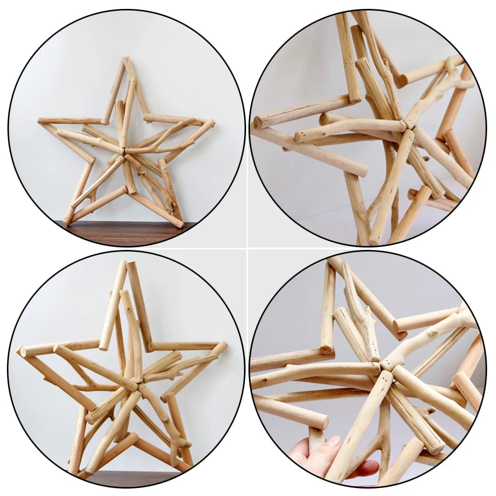 1Pc Household Xmas Desktop Decor Fashion Five-pointed Star Wooden Adornment