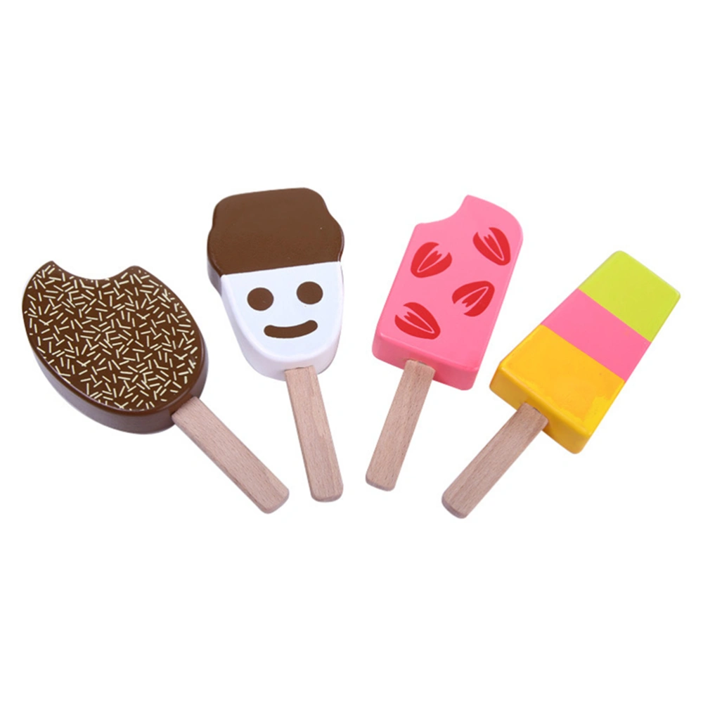 Childrens Wooden Play Pretend Food Popsicle Wood Play Food Ice Cream Bar (Three Colors Popsicle)