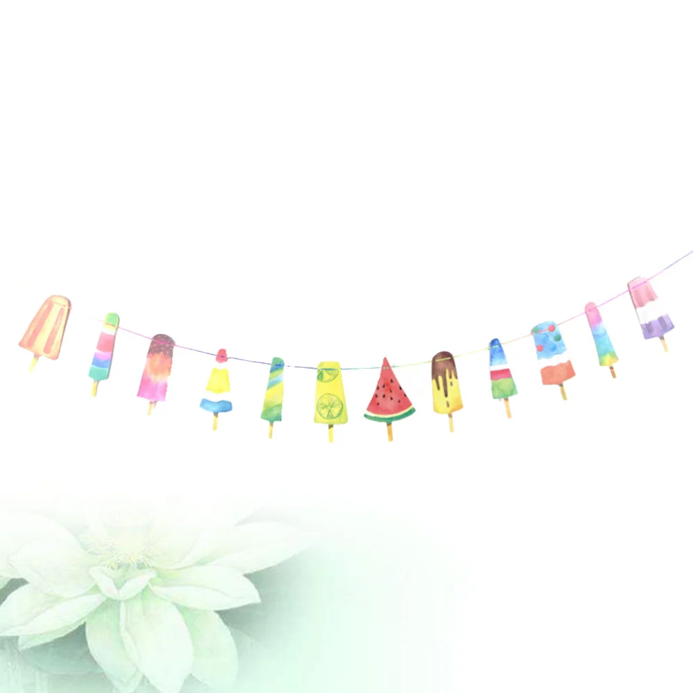 2 Pcs Hawaii Party Banner Funny Colorful Popsicle Hanging Banner Wall Tree Pendant for Party Festival Gathering (2m)