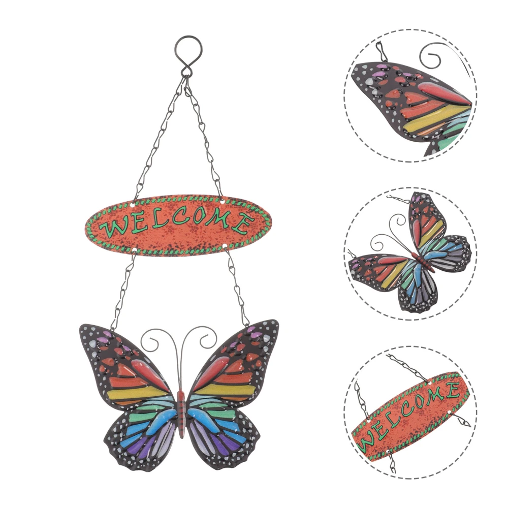 Iron Art Welcome Sign Wall Pendant Door Hanging Ornament Butterflies Design Welcome Sign