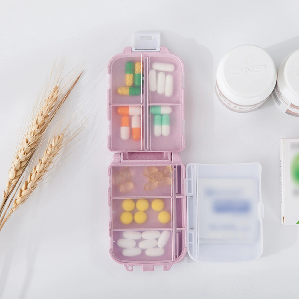 2 Pcs Wheat Straw Portable Pill Case Foldable Three-layer Classification Pill Organizer Medicine Box (Pink)