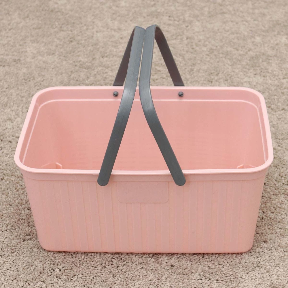 Portable Bathroom Plastic Storage Basket Desktop Shower Bath Storage Organizer for Home College Dorms (Pink)