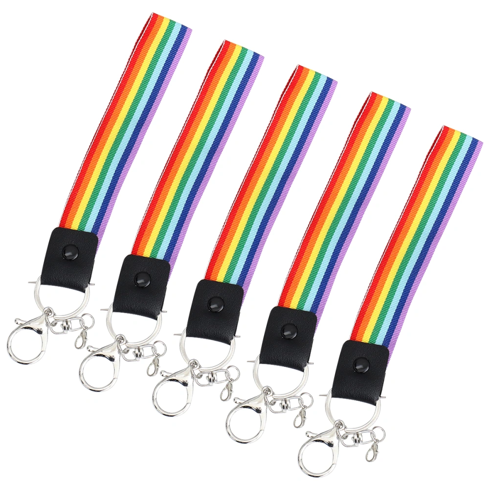 5PCS Rainbow Hanging Rope Keychain Creative Phone Bag Keyring Work Permit Hand Rope Handmade DIY Accessories for Home Office (Colorful)