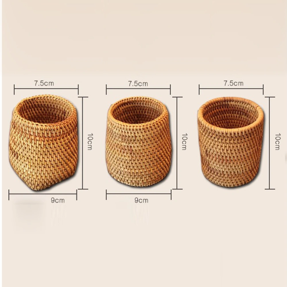 1PC Rattan Woven Tea Set Container Handmade Tea Ceremony Basket Creative Tea Storage Basket Multi-purpose Rattan Woven Pen Container Tea Sets Accessories for Home Office Restaurant Up Round Below Square Style