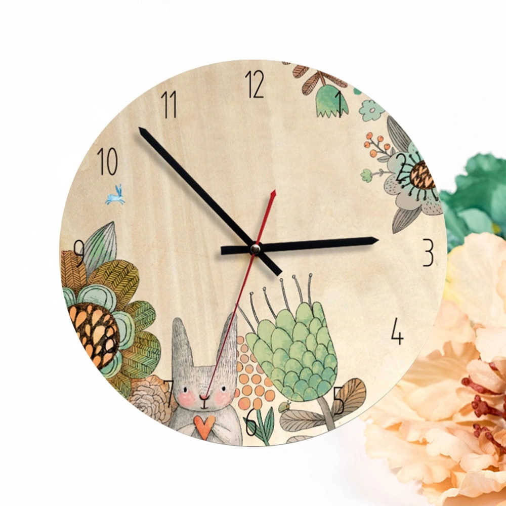 Cartoon Decorative Wooden Circle Clock Silent Round Wall Clock for Living Room Bedroom (WPC001a)