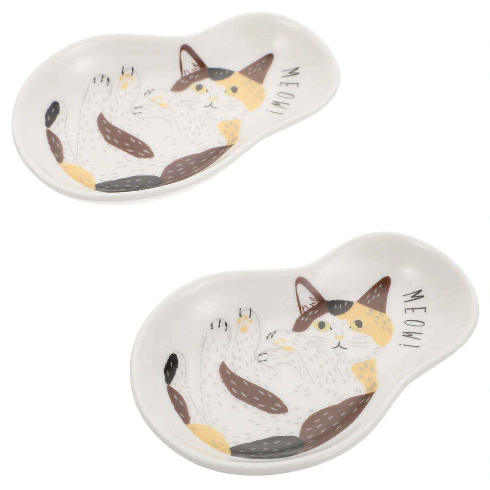 2pcs Ceramic Sauce Dishes Cat Design Dipping Bowls Useful Appetizer Plates