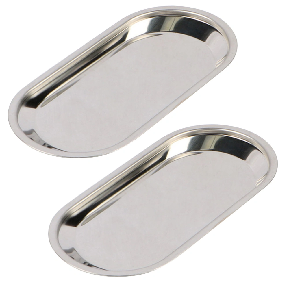 2 Pcs Professional 201 Stainless Steel Dental Flat Snack Towel Instrument Tray Size L (Silver)