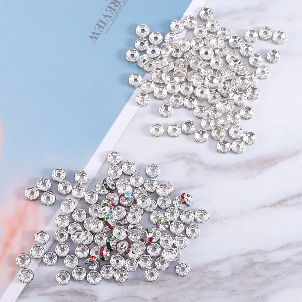 200 Pcs 8mm Color Bracelet Accessory Wheel Circle Beads Positioning Beads (100 Pcs Silver + 100 Pcs Silver Plated Mixed Color)