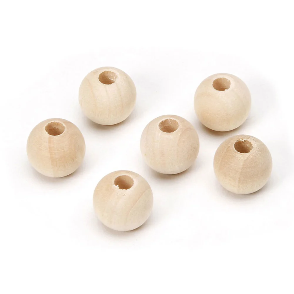 300pcs Creative Wooden Beads Round Beads DIY Craft Jewelry Accessories for Home Bracelet Pendant Supplies (12mm, Light Yellow)