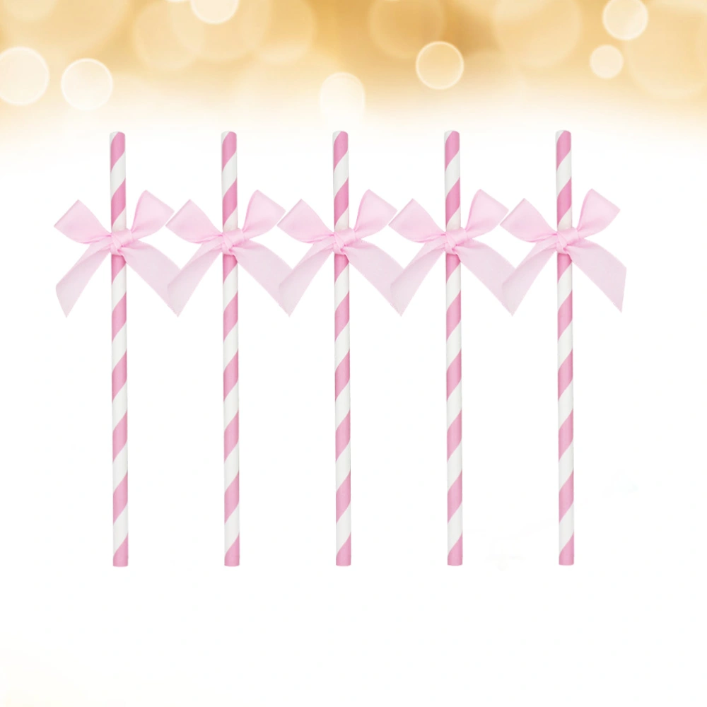 30Pcs Creative Bowknot Design Paper Straws Exquisite Bow-tie Straws Birthday Cake Ornaments Party Supplies (Pink)