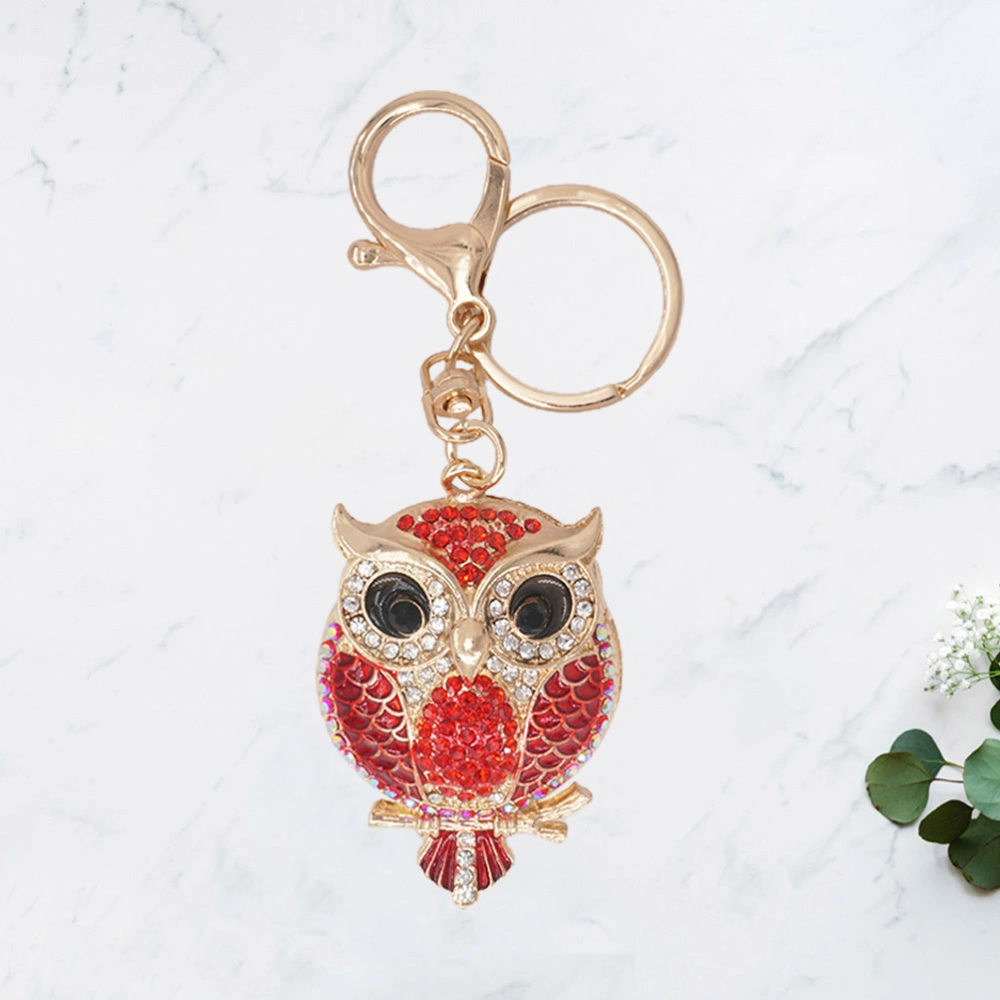 Owl Rhinestone Keychain Creative Purse Hand Bag Car Charm Pendant Decoration Keyring (Golden Red)