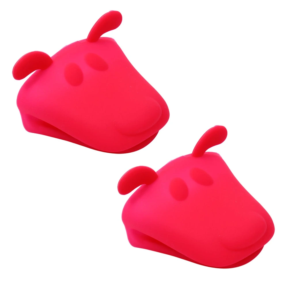 2Pcs Lovely Animal Shape Silicone Gloves Heat Resistant Anti-Scald Anti-Skid Kitchen Use Oven Mitts (Red)