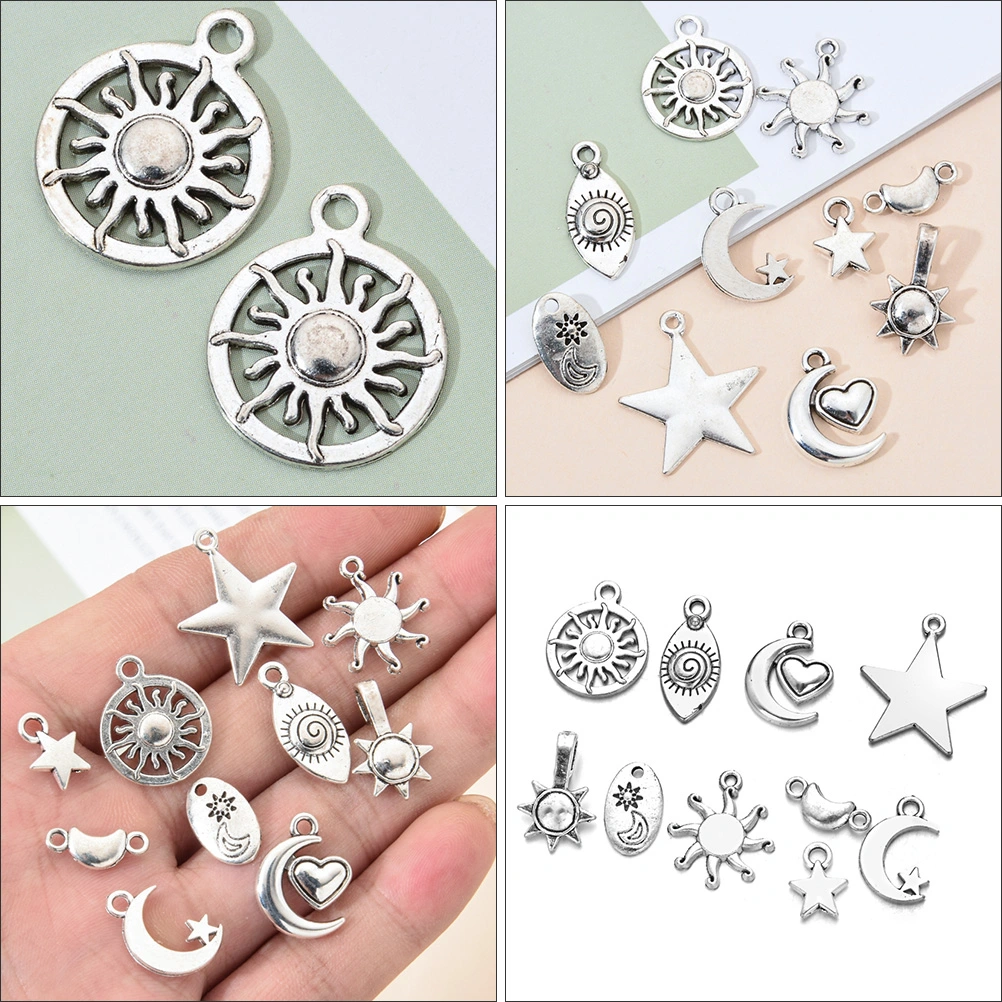 1 Set 20 Pcs Alloy Star Moon Sun Bracelet Necklace Earrings Pendant (Silver)