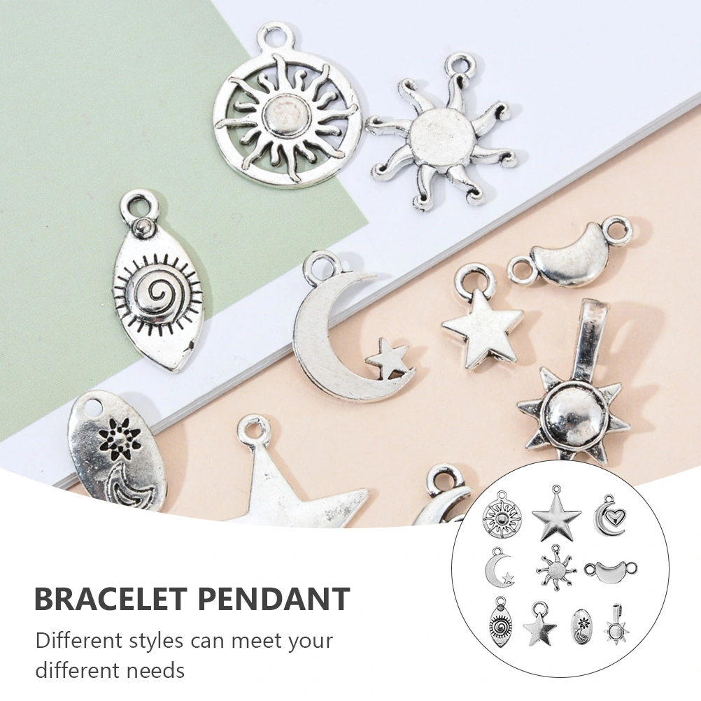 1 Set 20 Pcs Alloy Star Moon Sun Bracelet Necklace Earrings Pendant (Silver)