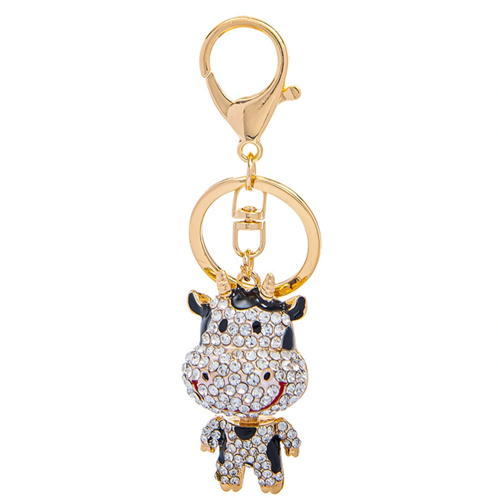 1Pc Rhinestone Inlaid Keychain Adorable Calf Pendant Hanging Ornaments (Black)